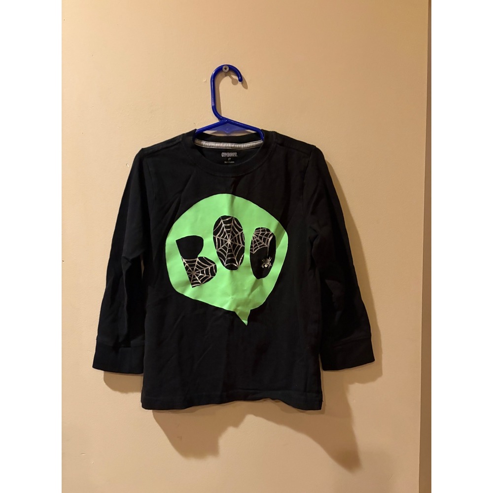 Gymboree Boys Black Boo Spider Web Halloween Long Sleeve Graphic Tee size 3T